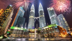 Petronas Towers kuala lumpur Malaysia cityscape fireworks