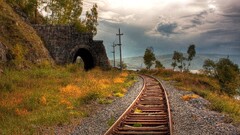 photography railroad track landscape railway tunnel grass hdr