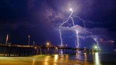 pier Lightning Sea storm