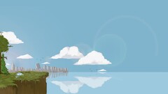pixel art digital art landscape cliff ruin pixelated sky clouds