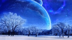planet digital art winter space art Space Trees Stars