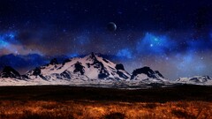 planet Mountains Stars space art sky nature landscape