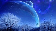 planet sky Trees winter digital art space art