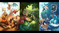 Pokémon collage starters pokemon third generation red Green blue