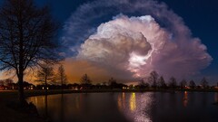 pond storm Lightning nature landscape sky clouds Trees