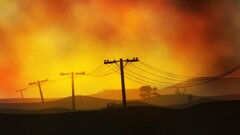 power lines sunlight landscape sky orange