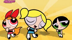 powerpuff girls colorful yellow background