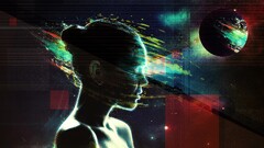 Profile digital art paint splatter planet Women abstract Space