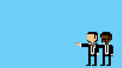 Pulp Fiction pixel art Minimalism Movies Simple Background cyan
