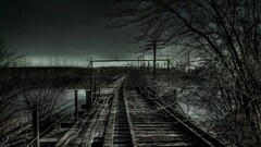 railway dark landscape fence futuristic apocalyptic power lines