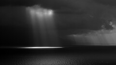 rain Sea clouds Mountains photography horizon sun rays
