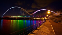 rainbows colorful river Bridge cityscape night lantern water