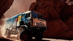 Rally Truck Car Dakar Red Bull canyon dust