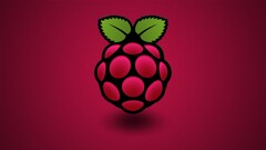Rasberry Pi Minimalism red background fruit red logo
