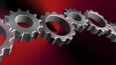 red background digital art render cgi gears