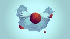 red blue hands circle abstract digital art