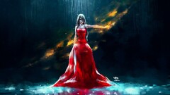 red eyes red dress artwork NanFe fantasy girl fantasy art