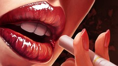 red lipstick painting smoking lips Cigarettes digital art mouth