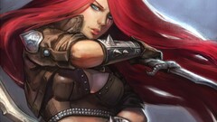 redhead knife fantasy art League of Legends katarina video games