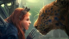 redhead leopard artwork Women futuristic fantasy girl robot