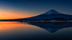 reflection mount fuji Lake sunset Mountains