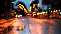road bokeh lights puddle