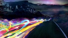 road digital art landscape Mountains colorful shapes