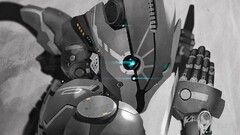 robot science fiction artwork blue eyes