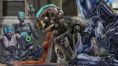 robot spaghetti food artwork