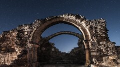 ruin arch sky Stars