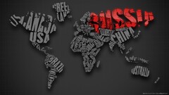 Russia China Australia Brazil Canada world map Typography gray