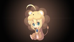 saber Chibi Anime gradient aqua eyes tail brown background