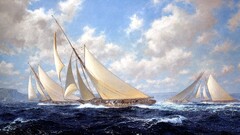 sailing ship cliff Sea artwork