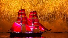 sailing ship fireworks red vehicle