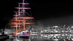 sailing ship night selective coloring cityscape ship stockholm