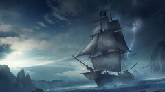 sailing ship pirates fantasy art skull and bones Lightning Sea