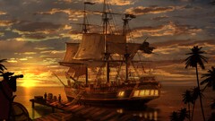 sailing ship pirates sky