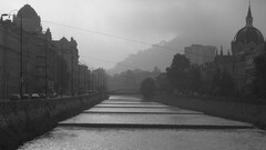 sarajevo cityscape monochrome water river