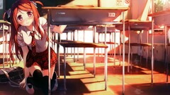 school miniskirt tie redhead red eyes anime girls Anime kantoku