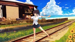 school uniform Anime anime girls schoolgirl miniskirt beach legs