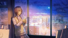 school uniform ArseniXC original characters cityscape window