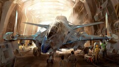 science fiction Aircraft artwork futuristic hangar