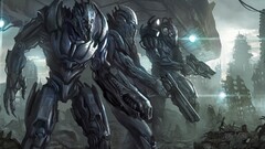 science fiction artwork ruin Aliens spaceship cyan