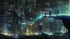 science fiction artwork silhouette skyscraper City Lights night