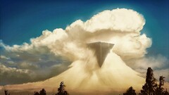 science fiction clouds digital art nature artwork Trees pyramid