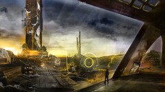 science fiction digital art artwork futuristic city
