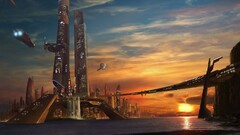 science fiction futuristic city digital art