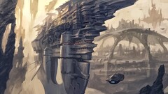 science fiction futuristic concept art Aircraft artwork City