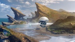 science fiction futuristic landscape rock digital art vehicle