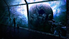 science fiction People planet spaceship space art digital art